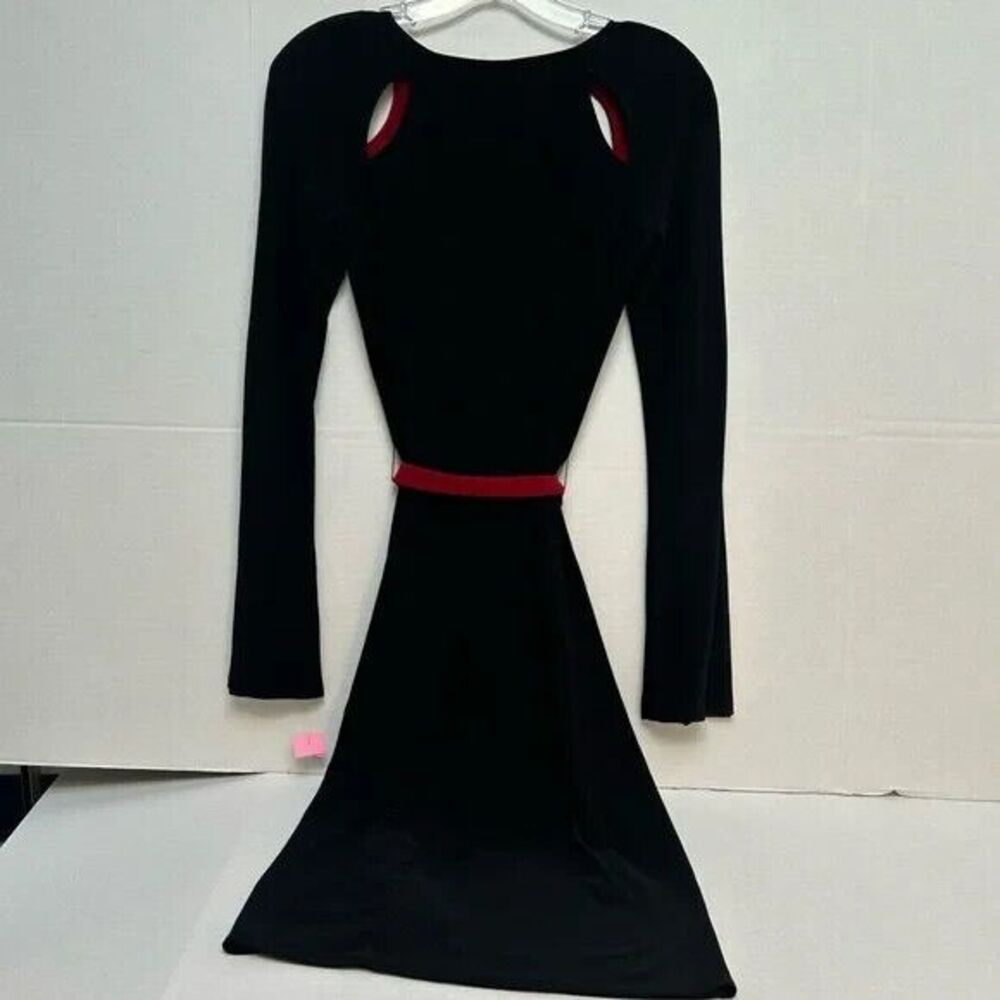 Laundry by Shelli Segal NWT Black Dress Cut-Outs Split Sleeve Red Belted size 2 - Picture 5 of 5